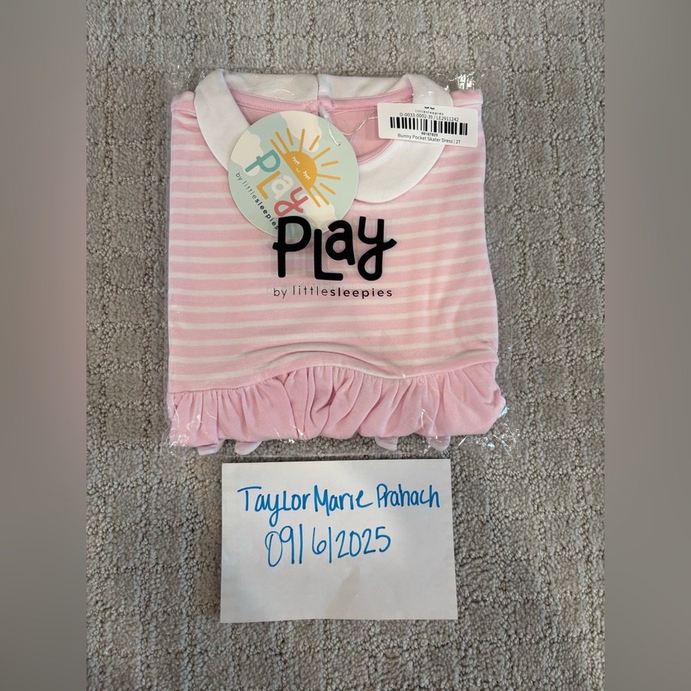 Little Sleepies light pink mini collar bunny pocket twirl dress size 2T NIB